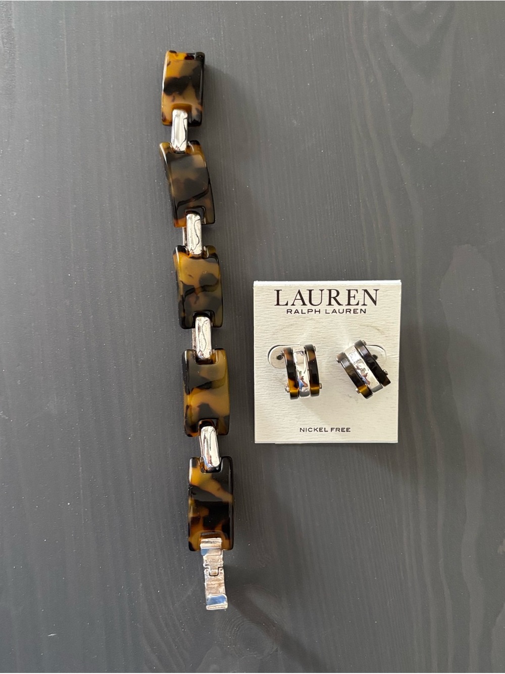 Ralph Lauren Faux-tortoise Bracelet and Hoop Earrings Set